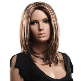 WoodFestival shoulder length women wigs heat resistant short straight fiber hair mixed color synthetic wigs daily wear