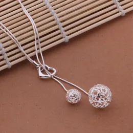 Free Shipping with tracking number Best Most Hot sell Women's Delicate Gift Jewelry 925 Silver 2 Ball Necklace