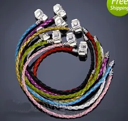 Mix Color Free shipping New fashion Vintage 100pcs 925 Silver Braided Leather Bracelet Fit European Beads Bracelets Hot Selling factory pric