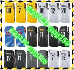 2021 Imprimir Ganhar Basquete \ Rnets \ RJames \ Rharden 13 Keyrie Irving 11 Kevin Durant 7 City Basketball Edition Jersey