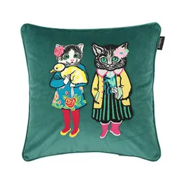 高級デザイナー枕ケースクラシック猫パターン刺繍クッションカバー45 * 45センチの家の装飾や祭りのクリスマスプレゼント