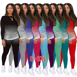 9 Colors Women Two Piece Outfits Desginer Tracksuit Solid Gradient Jogging Suit Casual Sportswear Plus Size Women Clothing DHl