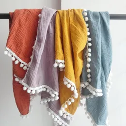 100 * 120cm 10 färger Spädbarn Muslin Bomull Baby Swaddle Dubbel Gauzze Bad Wrap Handduk Tassel Blanket Nyfödd fotografi filt