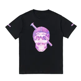 Tops de designer tendance pour hommes T-shirt à imprimé tête de mort violet pénétrant la rue d'été hommes et femmes en coton col rond à manches courtes
