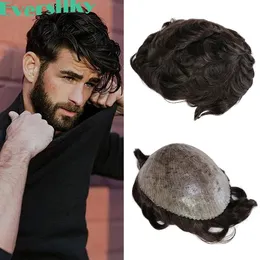 Durable Fine Thin Skin Base Mens Hair Replacement System 6" Indian Human Hair Toupee Wave Wig With Scalloped Front for Men