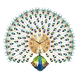 Large Peacock Wall Clock Modern Design Home Decor Watch Living Room Bedroom Mute Metal Digital s H0922