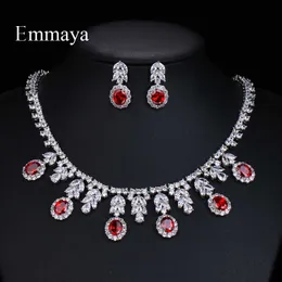 EMMAYA Nuovo design di gioielli in stile Luxury Leaf Pietra rotonda per donne Lovely AAA Zircon Necklace Oreging Banquet Gifts for Friends H1022