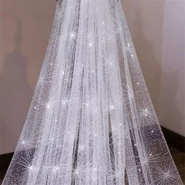 Veli da sposa Bling Matrimonio con pettine Bianco Champagne Uno strato Lungo Cattedrale Glitter Fuochi d'artificio Strass Cielo stellato 300cmBridal