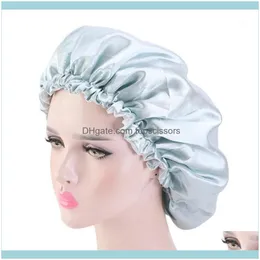 Ferramentas de Aessórios Produtos de Cabelo Cetim Bonnet Mulheres Ajustável Dupla Silver Sleep Night Cap Head Er1 Gota entrega 2021 6xgby