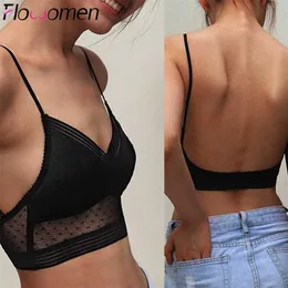Sexy Lingerie Bras For Women Backless Strapless Bra Push Up Plus Size Lace Bralette Dots Mesh Low Back Underwear Drop 211110