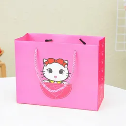 Christmas Decorations Kraft Paper Pink Birthday Party Portable Gift Bag With Handle Children's Days Wholesale Promotional Shopping Bags Of
