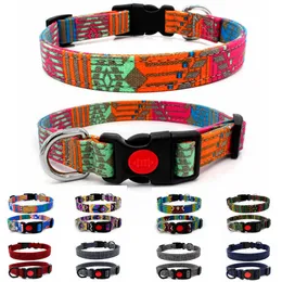 Bohemian Style Pet Dog Collars Comfortable Colorful Adjustable Safety Buckle Collar Fadeproof Canvas Sublimation Printing Designer Belt 9 Colors Large Dogs