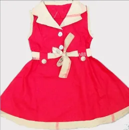 Summer Girls Lattice Dress Brand Baby Children Lapel Bow Belt Plaid Princess Dresses Kids Clothing