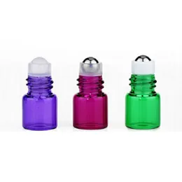 1ml 2ml Purple Roll on Glass Bottle for Essential Oil Empty Aromatherapy Perfume Refillable Sample Vial 1/4 Dram W/Metal Ball And Black