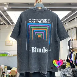 Vintage rhude t-shirt homens mulheres de alta qualidade rhude caixa perspectiva tee ligeiramente solta manga curta multicolor 4a62