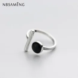 Cluster Rings Nbsameng Real 925 Sterling Silver Black Stone Stick Öppning för kvinnor Justerbara ringsmycken gåva