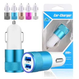 Ładowarka samochodowa Metalowa podwójna adapter podróżny USB Universal dla iPhone'a Samsung Xiaomi Huawei smartfony z pudełkiem