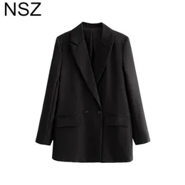 Women's Suits & Blazers NSZ Women Oversized Black Blazer Double Breasted Elegant Chic Suit Jacket Coat Lady Office Wear Business Outerwear C