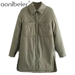 Aonibeier ZA 트래프 여성 파카 얇은 특대 셔츠 재킷 Femme 육군 코트 가을 겨울 겉옷 복장 큰 주머니 211014