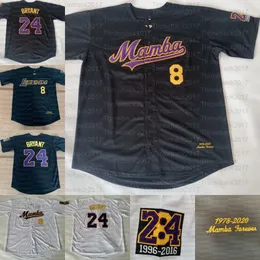 로스 앤젤레스 1978-2020 Mamba Forever Unersey 전설 8 24 Bryant Black White Yellow Blue Baseball Jerseys