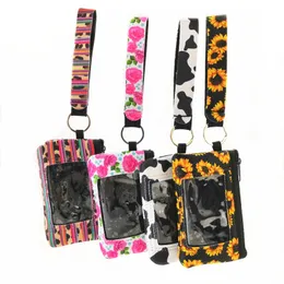 Print Sunflower Leopard Cow Flower MultiFunction Neoprene Passport Cover ID Card Holder Wristlets Clutch Coin Wallet With Keychain high