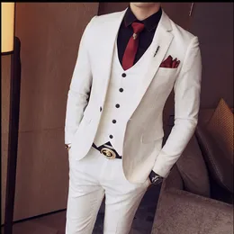 2022 Beyaz Erkek Düğün Smokin Damat Örgün Giyim Ceketler erkek Takım Elbise Slim Fit 3 Parça Setleri Şık Tasarımcı Balo Takım Elbise Blazer Gri Kostüm Homme Mariage Skocking