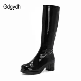 Gdgydh Women Patent Leather Boots 2021 Autumn Winter High Heel Platform Mid Calf Boots For Women Colorful Fashion Light PU Boots Y0914