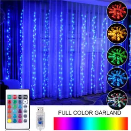 RGB LED文字列カーテンガーランドライトUSBフルカラーLEDクリスマスの結婚式のパーティーベッドルームホームライト装飾211015