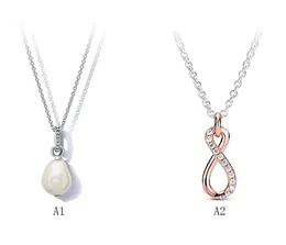Echtes S925-Sterlingsilber für Pandora-Paar-Halskette, neue Perlenkette, modisch, passend zum Selbermachen, Herz, Liebe, Herz, blauer Crysta-Charm für Perlen-Charms