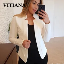 ヴィリアナの女性の薄いコート春の女性の長袖オープンステッチホワイトオールレディースジャケットとコートの女性のフェムムプラスサイズ5xlの服210722