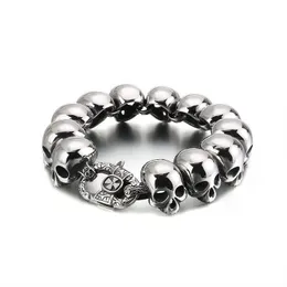 138g weight Mens Stainless Steel Large Skull Link Bracelet Biker Gothic Style Silver Color High Polished 23mm 9 inch