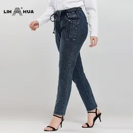 Lih Hua Mulheres Plus Size Casual Jeans Alta Flexibilidade 210809