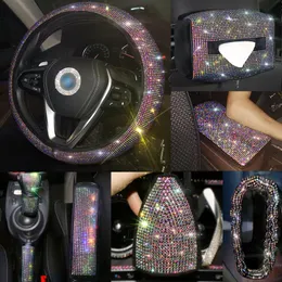 Steering Wheel Covers Rhinestone Crystal Car Cover Bling Waist Support Diamond Headrest Pillow Interior Accessories For Women