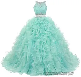 Quinceanera Dresses 2021 Two Pieces Sweetheart Lace Crystal Sequins Party Prom Formal Organza Beading Ball Gown Vestidos De 15 Anos Q15