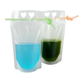 Wholesale Empty transparent Fruit juice Drinking bags Milk tea Soya-bean Plastic Packaging bag Disposable hand-held take-out doggy Pouch