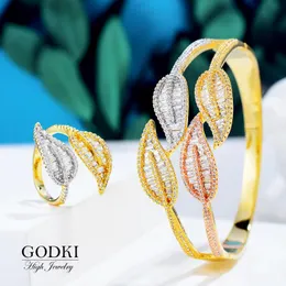 Earrings & Necklace GODKI Luxury Leaf African Bangle Ring Sets Fashion Nigerian Jewelry For Women Wedding Brides Brincos Para As Mulheres 20