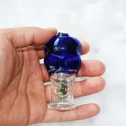 4 Inch Mini Hookah Shisha Smoking Pipe Pocket Glass Oil Burner Bong Water Pipes Recycler Dab Rig Glass Thick Pyrex Blue Skull Heady for Smokers Gifts with 10mm Male Bowl