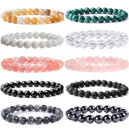 8 mm sträng unisex natursten runda pärlor armband mode klassisk elastisk malakit turkos kristall armband handgjorda chakra smycken