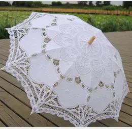 2021 NEW 68cm Long handle Handmade Art wedding Scallop Edge Embroidery Pure Cotton Lace Wedding Umbrella parasol Romantic fast ship