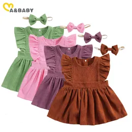 Mababy 1-6y verão criança criança criança criança bebê menina vestido ruffles corduroy uma linha vestidos para meninas trajes q0716
