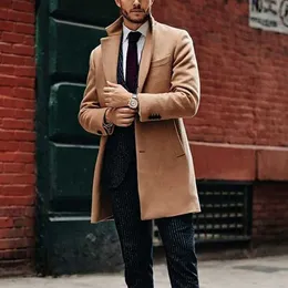 高品質の冬のウールのジャケットの男性のウールのブレンドカジュアルスリムな壁のコート男性Casaco Masculino Long Trench Coat 211011