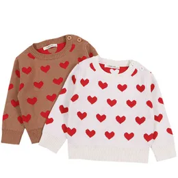 Jesień Wiosna Dziewczynek Swetry Ubrania Dzieci Dzieci Bawełna Dzianiny Cute Love Heart Cardigan 210429