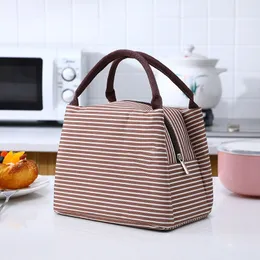 Oxford Cloth Stripe Lunch Insulation Bag Multicolor Thermal Cooler Bags Women Waterproof Handbag Breakfast Box Portable Picnic Travel Food Storage Tote HY0080