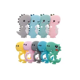 10pcs Baby Silicone Teethers Dinosaurs Pacifier Personalized Teether For Teeth born Toys Babies Gifts BPA Free 211106
