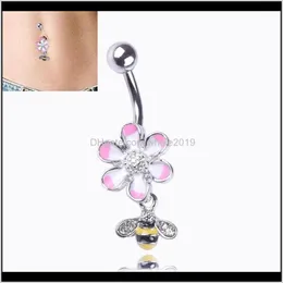 & Bell Drop Delivery 2021 Stainless Steel Bee Flower Drip Oil Anti-Allergic Belly Button Rings Body Navel Piercing Jewelry Ugtb2