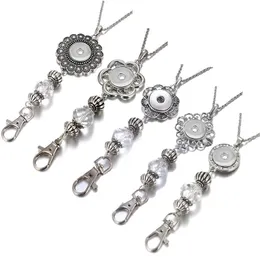 Pendant Necklaces Flowers Crystal Lanyard Retractable ID Badge Reel Phone Key Holder Snap Necklace 60cm Fit 18mm Buttons Jewelry