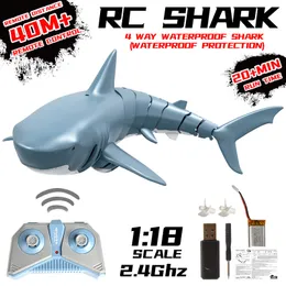 Electronics Robots2.4G RC Shark Fish Boat Robot Radio Simulation Waterproof Model Electronic Remote Control Swimming Animal Toys