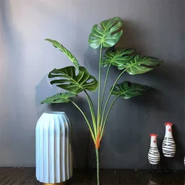 70cm 7 Heads Tropical Tree Large Artificial Plants PU Monstera Fake Palm Leaves Plastic Turtle Leaf For Home Office Garden Decor 211104