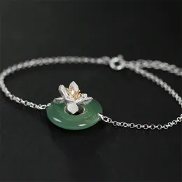 INATURE Natural Stone Lotus Flower Bracelet Women 925 Sterling Silver Jewelry