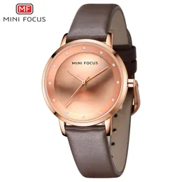 Minifocus Fashion Women Quartz Watch Lady Brown Leather Watchband Casual Waterproof Wristwatch Gift For Wife Relogio Feminino Wristwatches